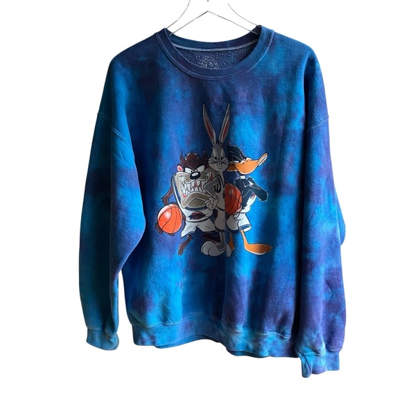 Vintage Space Jam Sweatshirt Size L 1990s ‘90s Tie Dye Dual Graphic Print - Picture 1 of 8